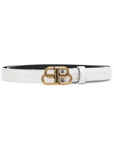 Balenciaga Bb Croc-effect Leather Belt In White | ModeSens