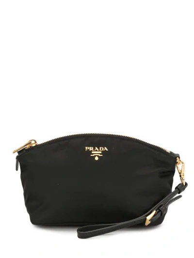 Pre-owned Prada Logo Plaque Cosmetic Bag In Black