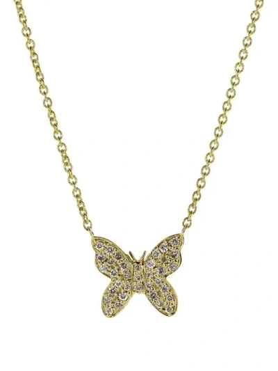 Shop Sydney Evan 14kt Yellow Gold Butterfly Diamond Pendant Necklace In Ylwgold