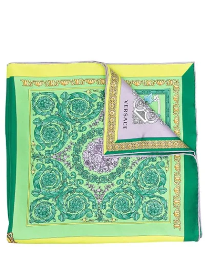 Shop Versace Baroque-pattern Print Silk Scarf In Green