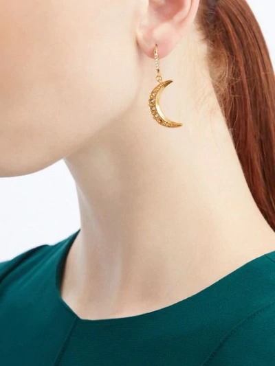 Shop Oscar De La Renta Crystal-embellished Moon And Star Earrings In Gold