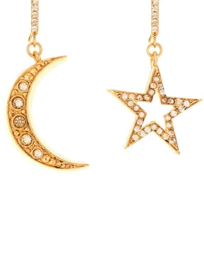 Shop Oscar De La Renta Crystal-embellished Moon And Star Earrings In Gold