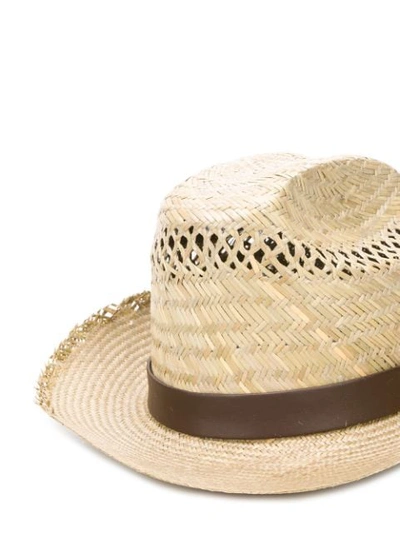 Shop Saint Laurent Feather-embellishment Straw Cowboy Hat In Neutrals