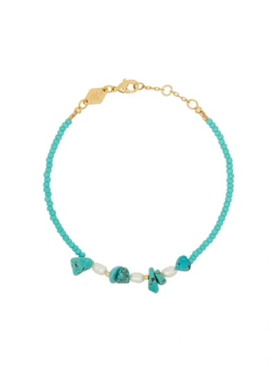 Shop Anni Lu 18k Gold-plated Emmanuelle Turquoise Beaded Bracelet In Blue