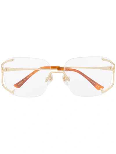 Shop Gucci Rimless Square-frame Glasses In Gold