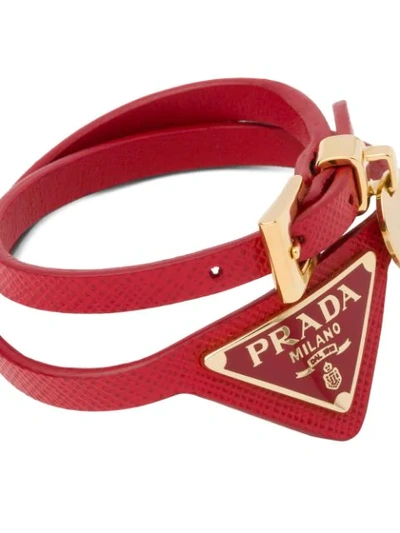 Shop Prada Logo Plaque Wrap Bracelet In Red