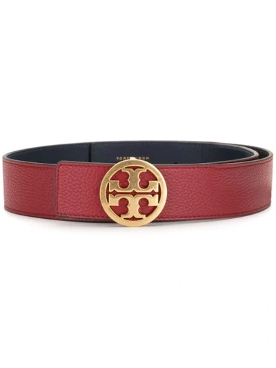 Shop Tory Burch 1.5" Reversible Logo Leather Belt In Red