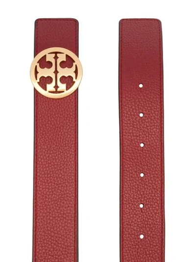 Shop Tory Burch 1.5" Reversible Logo Leather Belt In Red