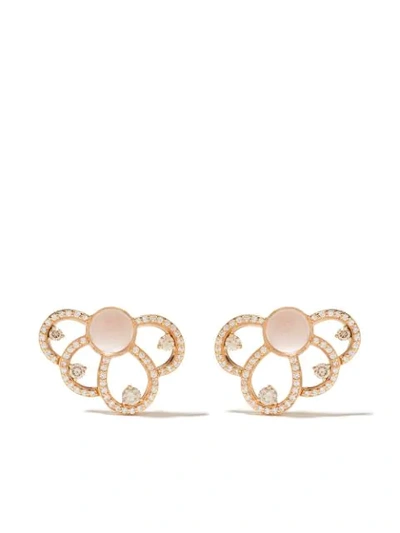 Shop Brumani 18kt Rose Gold Laces Diamond And Quartz Stud Earrings