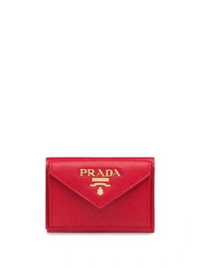 Shop Prada Saffiano Leather Wallet In Red