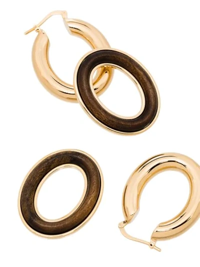 Shop Jil Sander Wood Detail Double Hoop Earrings In Gold