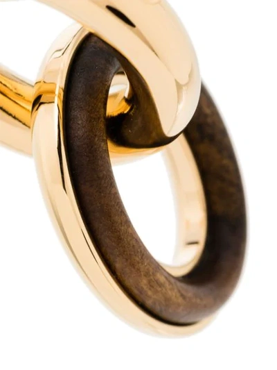 Shop Jil Sander Wood Detail Double Hoop Earrings In Gold