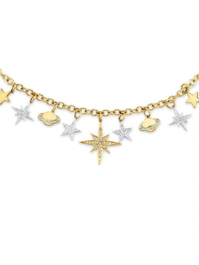 Shop Sydney Evan 14kt Yellow Gold Diamond Stars And Planets Charm Necklace