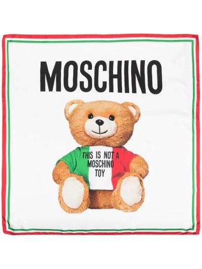 Shop Moschino Teddy Bear Silk Scarf In White