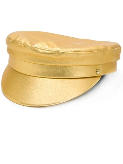 Shop Manokhi Metallic Baker Boy Hat In Gold