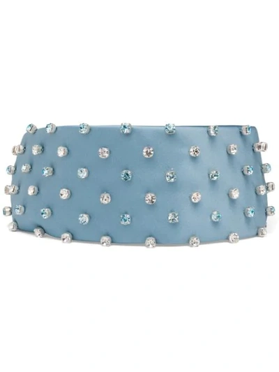 Shop Prada Crystal-embellished Elasticated Headband In Blue