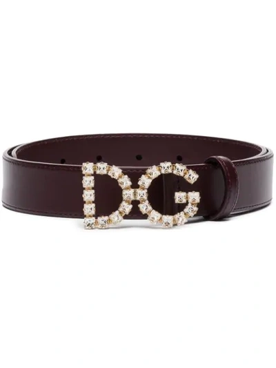 Shop Dolce & Gabbana Dg Crystal Logo Belt In Purple