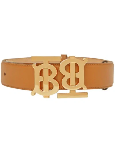Shop Burberry Tb Monogram Motif Leather Belt In Neutrals