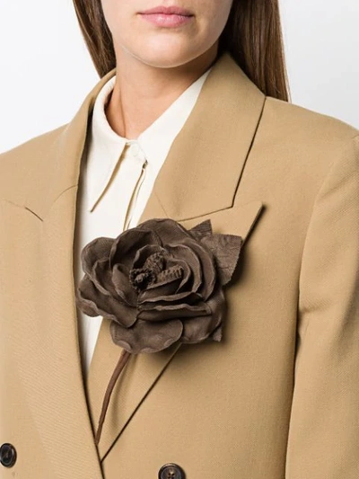 Shop P.a.r.o.s.h Flower Brooch In Brown