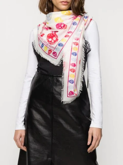 Shop Alexander Mcqueen Skull Print Scarf In White