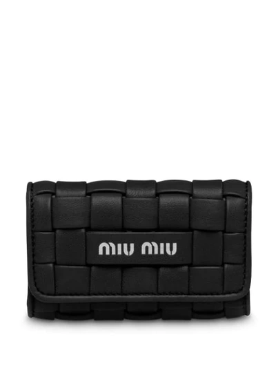 Shop Miu Miu Woven-design Folded Keychain In Black