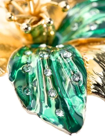 Shop Pinko Crystal-embellished Flower Brooch In Gold