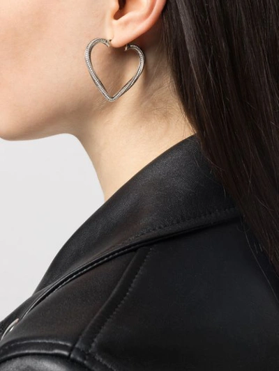 Shop Saint Laurent Crystal Heart Earrings In Silver