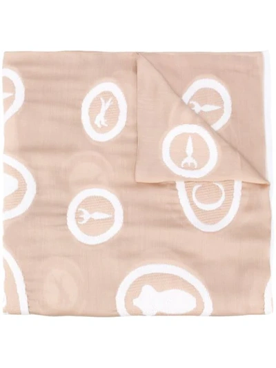 Shop Chloé Embroidered Motif Scarf In Neutrals