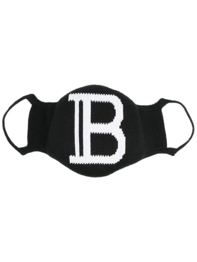 Shop Balmain Knitted Logo Face Mask In Black