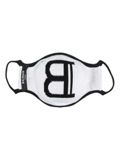 Shop Balmain Knitted Logo Face Mask In Black