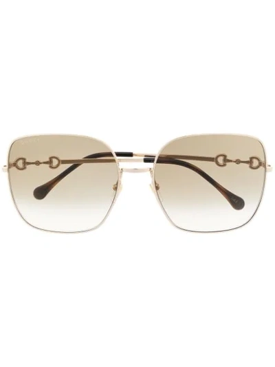 Gucci Horsebit-detailed Square-frame Gold-tone Sunglasses In Gold ,brown |  ModeSens