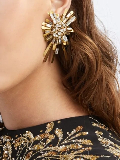 Shop Oscar De La Renta Crystal-embellished Earrings In Gold