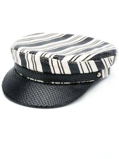 Shop Manokhi Striped Baker Boy Hat In Black
