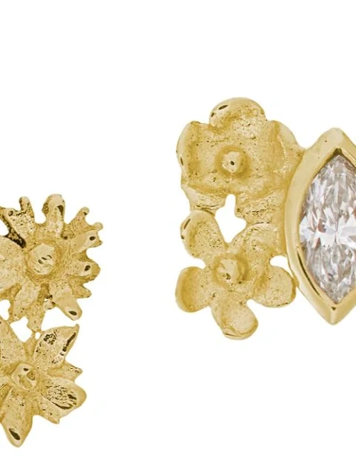 Shop Alex Monroe 18kt Yellow Gold Floral Cluster Marquise Diamond Studs