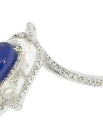 Shop Saboo Fine Jewels 18kt White Gold Burma Sapphire Diamond Tulip Ring In Whtgold