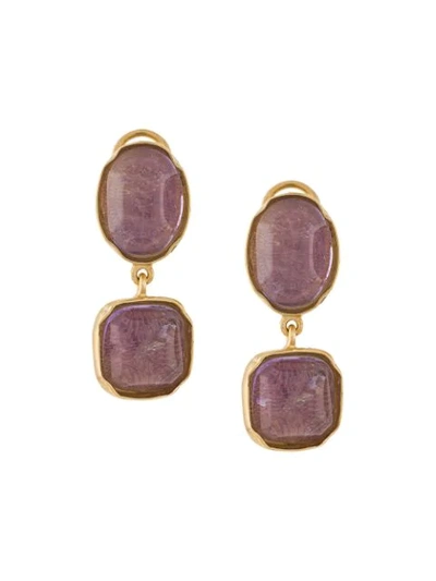 Shop Goossens Two Cabochons Clip Earrings In Purple
