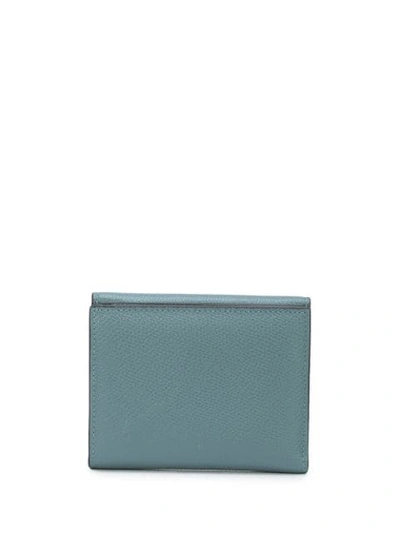 Shop Valentino Calf Leather Vlogo Detail Wallet In Blue