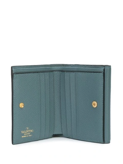 Shop Valentino Calf Leather Vlogo Detail Wallet In Blue