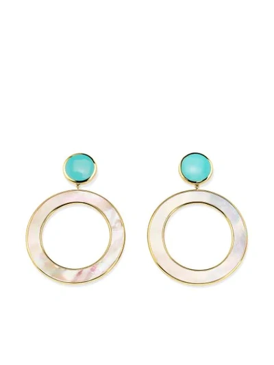 Shop Ippolita 18kt Yellow Gold Polished Candy Stone Dot And Open Circle Turquoise And Mother-of-pearl Earrings