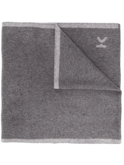 Shop Kenzo Striped Trim Logo Scarf In Grey