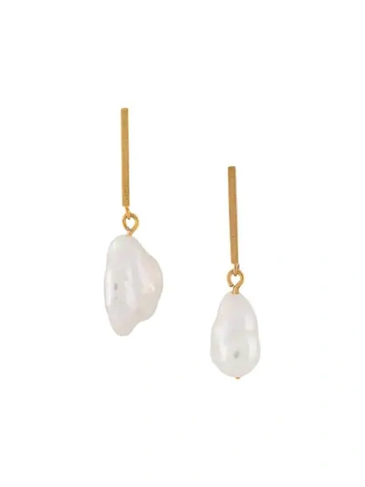 Shop Hsu Jewellery Line Pearl Drop Earrings In Gold
