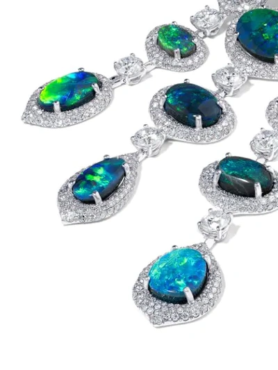 Shop David Morris Platinum Black Opal & White Diamond Chandelier Earrings In Silver