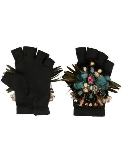 Shop Biyan Embellished Padded Gloves In Black