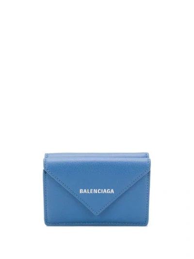 Shop Balenciaga Mini Paper Wallet In Blue