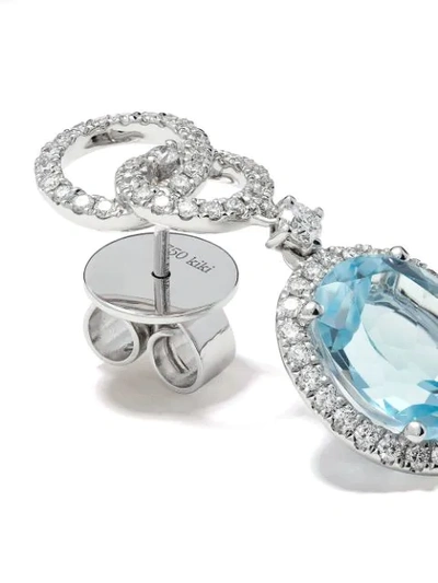 Shop Kiki Mcdonough 18kt White Gold Signatures Blue Topaz And Diamond Interlinking Stud Top Earrings
