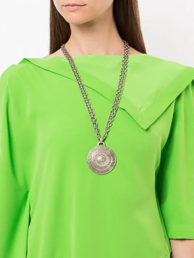 Pre-owned Versace Medusa Medallion Necklace In Silver