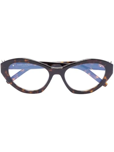 Shop Saint Laurent Cat-eye Frame Tortoiseshell Optical Glasses In Brown