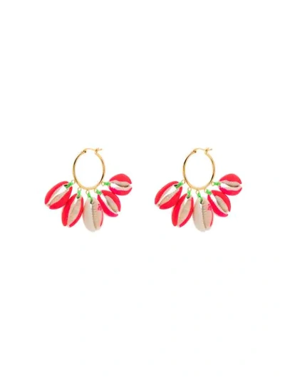 Shop Venessa Arizaga Gold-plated Palm Tree-print Shell Earrings In Pink