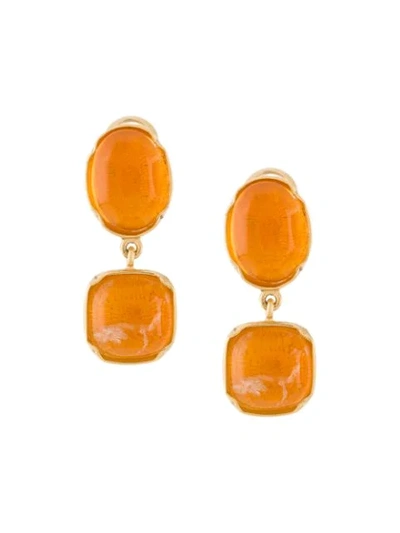 Shop Goossens Two Cabochons Clip Earrings In Orange