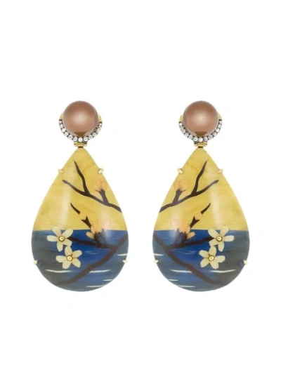 Shop Silvia Furmanovich 18kt Yellow Gold Diamond Marquetry Cherry Blossom Teardrop Earrings In Ylwgold